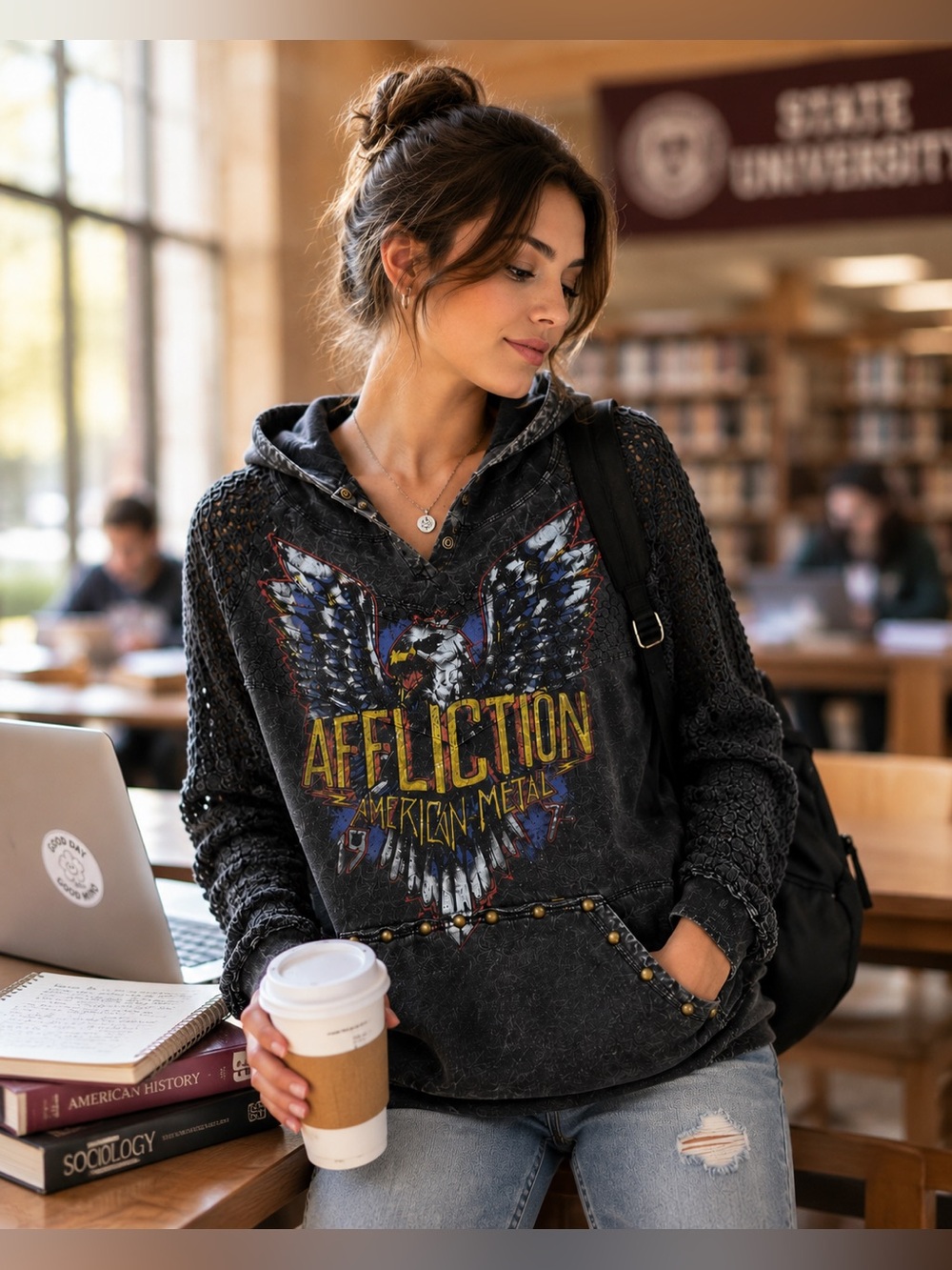 🖤 Affliction Y2K American Metal Hooded Sweatshirt Medium
